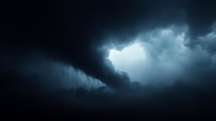 Poster - Dramatic dark storm clouds with heavy rain a peek of bright sky in the center creating a moody atmosphere