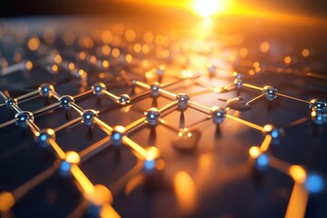 Poster - Innovative network structure illuminated by sunset with glowing spheres