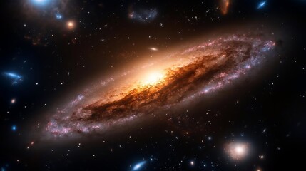 Aufkleber - A spiral galaxy with bright core and detailed arms with stellar clusters illuminated against dark space background featuring cosmic dust and distant stars