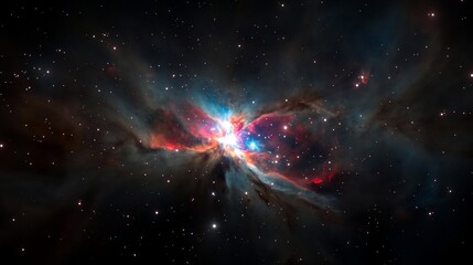 Aufkleber - Cosmic Dust Cloud Displaying Vibrant Colors and Dramatic Patterns of Stellar Nebula Formation against a Dark Background