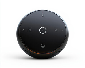 Poster - Modern Smart Speaker with Touch Controls and Sleek Design Isolated on White Background for Home Automation and Audio Technology Integration