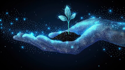 Poster - Digital Hands Nurturing New Life: A Conceptual Artwork on Environmentalism