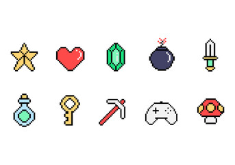 Poster - Game Icon Pixel Style Element Set