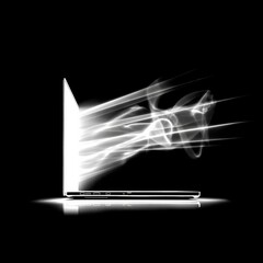 Poster - Laptop's Glowing Aura: Speed, Technology, and Innovation Unveiled in High-Tech Design against a Dark Backdrop