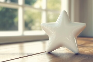 Poster - White ceramic star ornament placed on wooden surface near a window with soft light