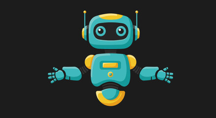 Poster - Friendly cartoon robot character with open arms on black background  