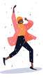 © Lion - Joyful african female dancing in the rain - colorful autumn attire flat vector illustration