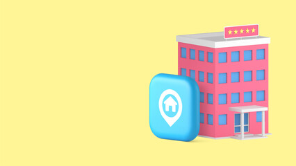 Poster - Hotel map location address navigation GPS direction pointer copy space banner vector illustration. Touristic house recreation rent position navigation global positioning system cartography technology