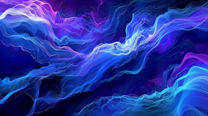 Poster - A captivating display of abstract waves in blue and purple hues flows gracefully across the canvas, evoking a sense of serenity and dynamic energy in an artistic composition.