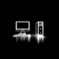 Leinwandbilder - Glowing Outline of a Computer on a Dark Surface: Minimalist Tech Art with Desk Reflection & Modern Vibe 