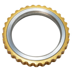 Poster - detailed close-up of a metallic gear ring with golden finish, isolated on transparent background.