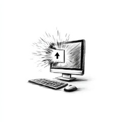 Leinwandbilder - Stylized Computer with Upload Symbol: a digital artwork featuring upload concept with keyboard and mouse.