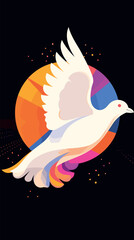 Wall Mural - colorful dove illustration with abstract background and circle flat vector illustration