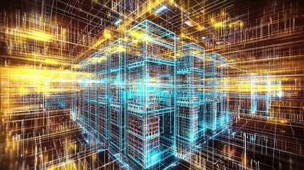 Leinwandbilder - Dynamic data visualization digital space abstract art futuristic environment 3d perspective technology concept