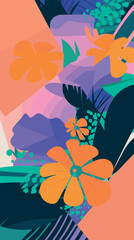 Wall Mural - colorful abstract floral pattern with bold orange and purple elements flat vector illustration