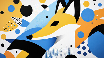 Poster - Vibrant geometric abstract fox artwork featu bold shapes bright colors and modern design for contemporary digital art decor and artistic expression