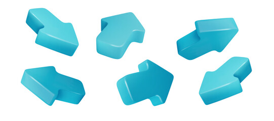 Fototapete - Blue arrow 3d set icon. Mouse arrows pointing in different directions isolated. Click cursor icon. PNG