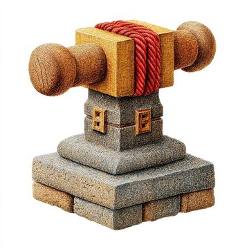Golden Hammer on Stone Pedestal in 3D Voxel Art Isolated on White Background