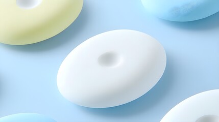 Poster - Innovative flat design donut shapes top view pastel gradient background modern aesthetic