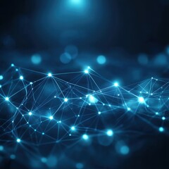 Poster - Futuristic network connection with glowing nodes and lines on dark blue background abstract design