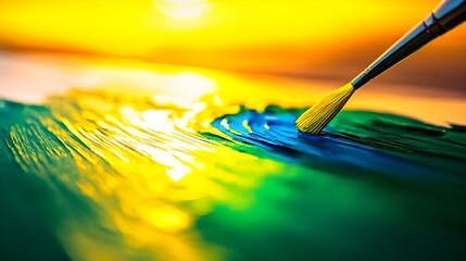 Poster - Vibrant painting process at sunset close-up texture artistic studio calm environment abstract concept