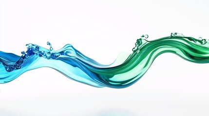 Poster - A horizontal motion of gentle blue and tosca green liquid drawn in minimalist style, perfect for clean and modern designs