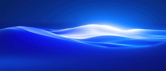 Poster - Abstract blue waves background with light, smooth and elegant flowing lines Concept of technology, futuristic design, and modern art