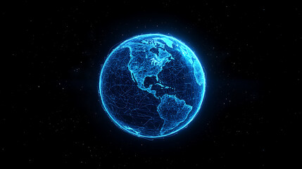 planet earth in space , binary code technology , glowing sphere on black background