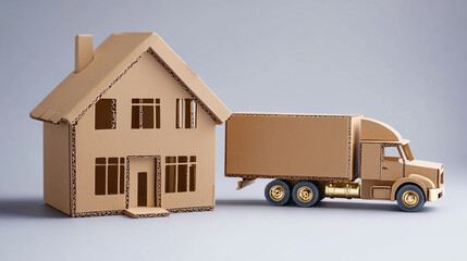 Aufkleber - Digital logistics concept featuring cardboard house and truck Generative AI