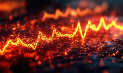 Poster - Vibrant orange waveform on textured surface resembling molten lava or energy flow