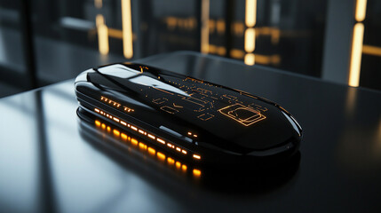 Aufkleber - Modern black device features glowing circuitry design Generative AI
