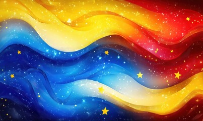 Poster - colorful abstract waves with stars representing unity and diversity in design