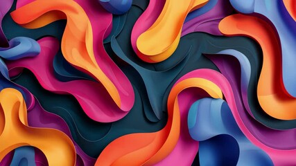 Poster - A vibrant abstract pattern featuring flowing shapes and gradients in shades of orange, pink, and blue. The design creates a dynamic and lively visual effect.