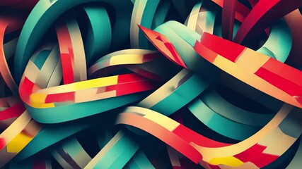 Poster - The artwork showcases a complex arrangement of colorful, interwoven shapes. Bold reds, blues, and yellows create a vivid and energetic composition that draws the viewer in.