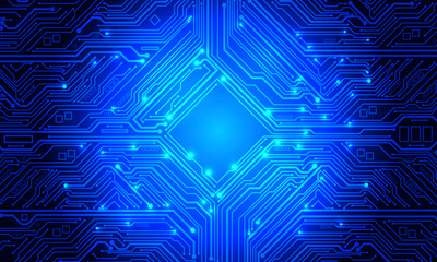 Poster - Abstract blue circuit board technology connected lines electronics elements computer motherboard chip processor semiconductor digital background vector
