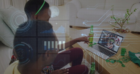 Poster - Image of data processing over african american couple having image call