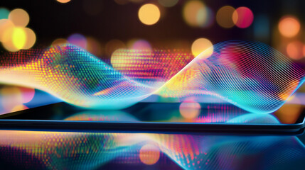 Poster - Vibrant digital waves create visual symphony at night Generative AI