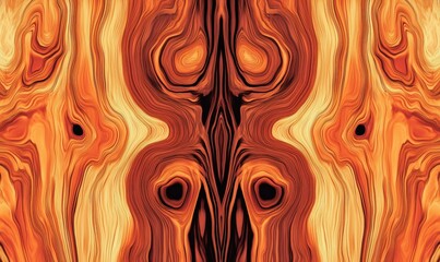 Poster - Abstract orange and black wood texture with swirling patterns and organic shapes
