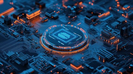 Fototapete - Futuristic Tech: A Close-Up of a Circuit Board's Central Processing Unit