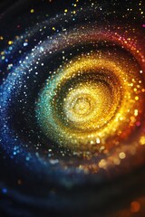 Poster - Captivating cosmic swirl of vibrant golden and blue glitter dust creating a mesmerizing galaxy effect with bokeh lights and a dreamy ethereal mood