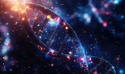 Poster - Cosmic DNA Helix with Stars and Galaxies in a Vibrant Universe Background
