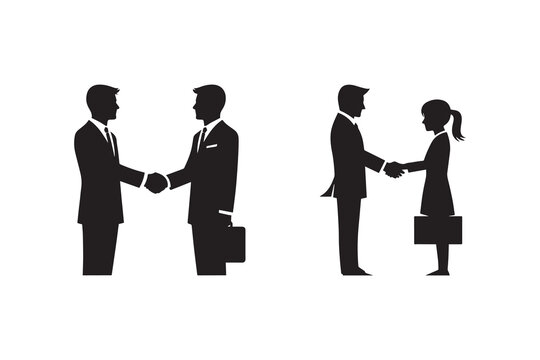 Two person shaking hand vector silhouette isolated in white background 