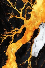 Poster - Abstract gold river flowing through black and white marble landscape creating a luxurious and modern art piece with a dynamic and elegant composition
