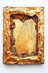 Poster - Golden textured frame with rough edges and a rustic wooden panel creating an artistic and vintage aesthetic on a neutral background