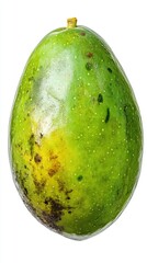 Poster - Ripe green mango still life against white background showcasing smooth skin texture and vibrant color in studio light