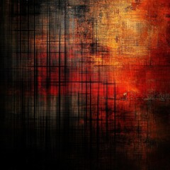 Poster - Abstract grunge texture with vibrant red and orange hues intricate line patterns creating a distressed vintage aesthetic perfect for artistic backgrounds