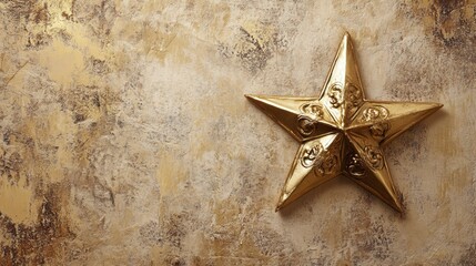 Poster - Gold star ornament on textured gold background.