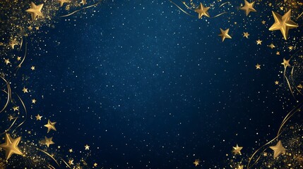 Poster - Festive navy blue background with golden stars and confetti, perfect for holidays or celebrations.