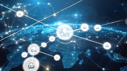 Poster - Global network connection, teamwork, data sharing, world map background, business concept