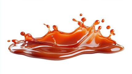 Poster - Dynamic caramel splash on pristine backdrop capturing smooth texture rich color and energetic motion for culinary design
